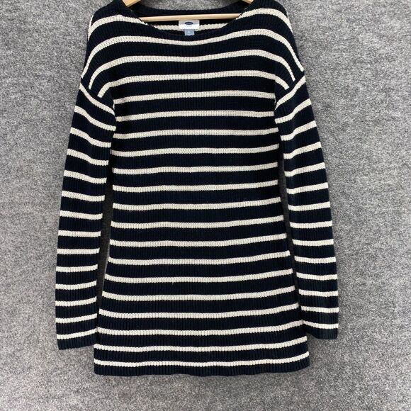 Old Navy Sweater Pullover Women S Small Black Striped Knit Long Sleeve Cotton - Picture 4 of 9
